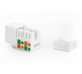 Class D CAT 5e Keystone Jack | DN-93501 | Unshielded RJ45 to LSA | Cable installation via LSA strips, color coded according to EIA/TIA 568 A & B; The Cat 5e keystone module supports transmission speeds of up to 1 GBit/s & 100 MHz in connection with cat. 5