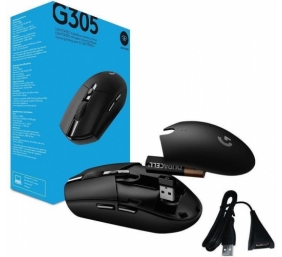 Logitech G305 Lightspeed Belaidė žaidimų pelė, RF Wireless + Bluetooth, 12000 DPI, Juoda