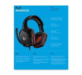Logitech G332 Laidinės žaidimų ausinės, 3.5 mm jack, Black/Red
