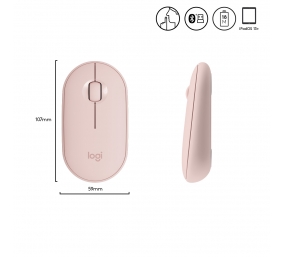 Logitech Pebble M350 Belaidė pelė, RF Wireless + Bluetooth, Silent, Rožinė