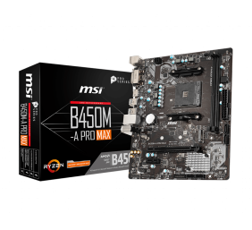 MSI | B450M-A PRO MAX | Processor family AMD | Processor socket AM4 | DDR4 DIMM | Memory slots 2 | Number of SATA connectors 4 | Chipset AMD B | Micro ATX