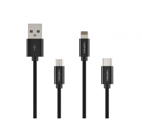 Natec | NKA-1202 | USB-A to Micro USB, Lightning, USB-C 1 m | Black
