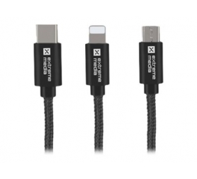 Natec | NKA-1202 | USB-A to Micro USB, Lightning, USB-C 1 m | Black