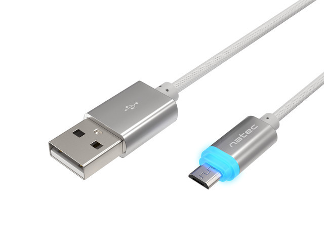 Natec Prati, USB Micro to Type A Cable 1m, LED, Silver | Natec | Micro USB to USB Type-A | Prati | Micro USB | USB Type-A