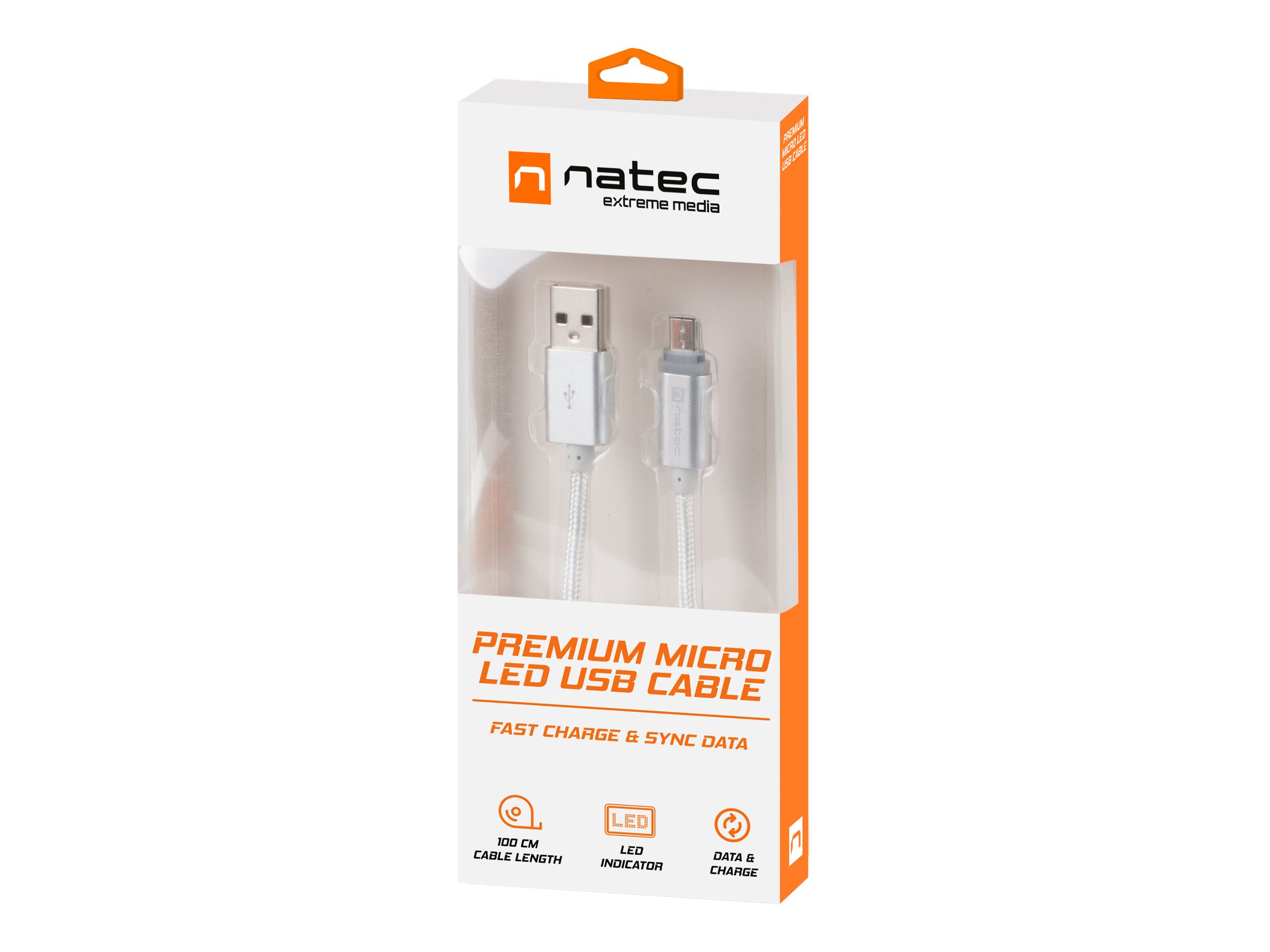 Natec Prati, USB Micro to Type A Cable 1m, LED, Silver | Natec | Micro USB to USB Type-A | Prati | Micro USB | USB Type-A