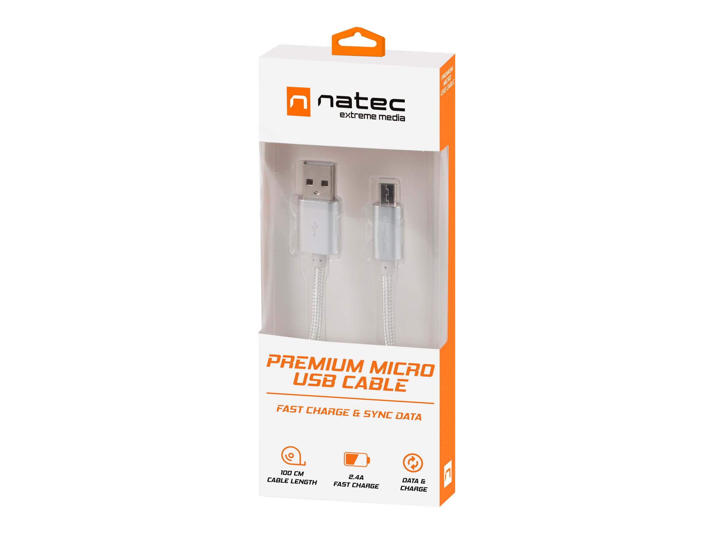 Natec Prati, USB Micro to Type A Cable 1m, Nylon, Silver | Natec | Micro USB to USB Type-A | Prati | Micro USB | USB Type-A