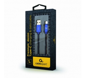 Cablexpert Premium Jeans (Denim) Type-C USB Cable with Metal Connectors | CC-USB2J-AMCM-1M-BL