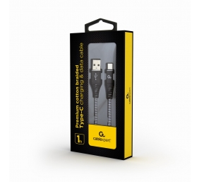 Cablexpert Premium cotton braided Type-C USB charging and data cable, 1 m | CC-USB2B-AMCM-1M-BW