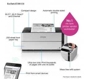 Epson EcoTank M1170 Spausdintuvas rašalinis nespalvotas A4 39 ppm Wi-Fi Ethernet LAN USB