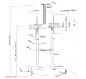 Neomounts Floor stand | PLASMA-M1950E TV trolley | Adjustable Height, Tilt | 60-100 " | Maximum weight (capacity) 100 kg | Black