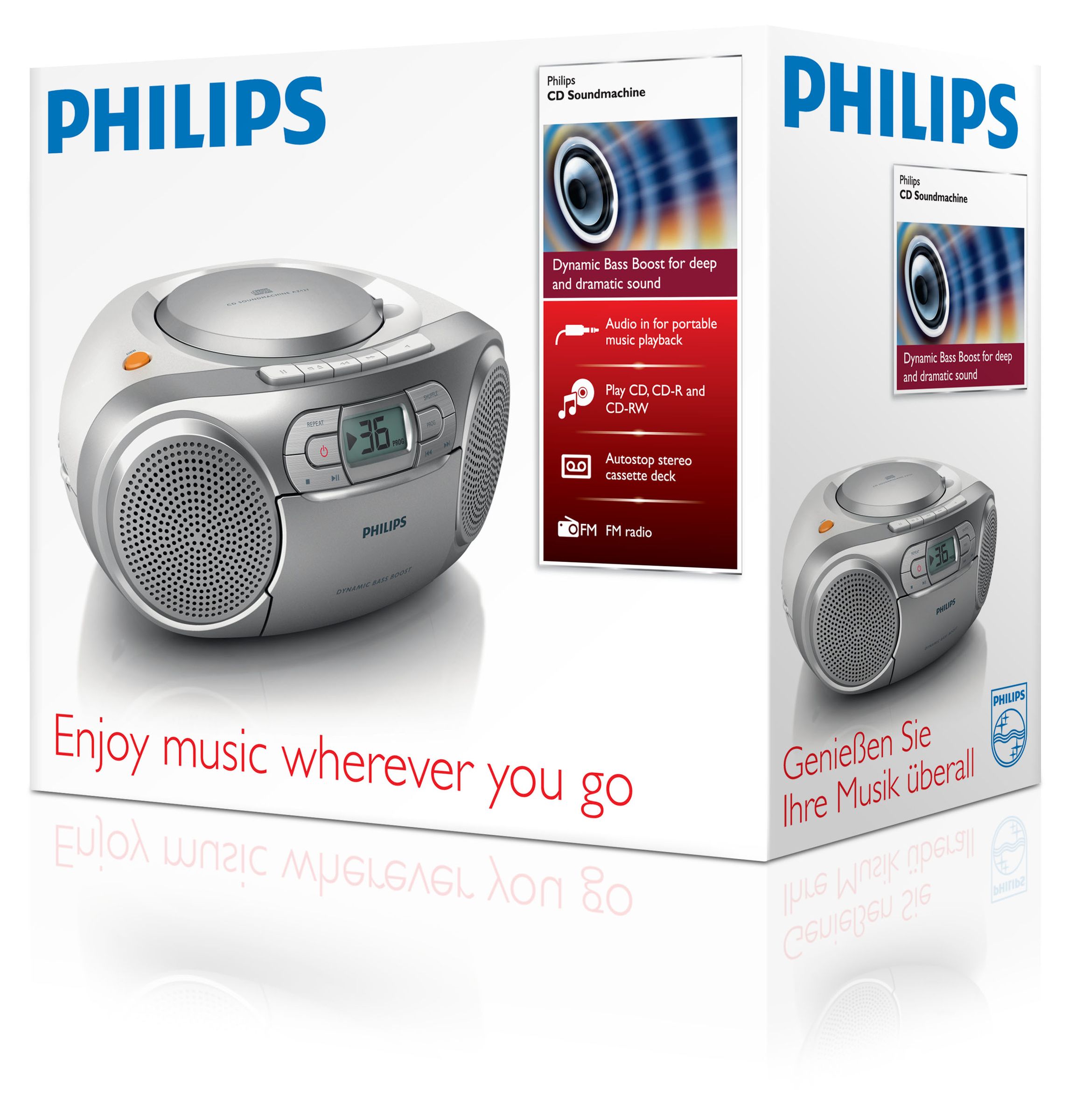 Philips CD Soundmachine AZ127/12 Silver 4W Play MP3-CD, CD and CD-R/RW, FM tuner