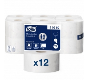 Tualetinis popierius Tork Advanced Mini Jumbo T2, 2 sl., 170m, 12 vnt.