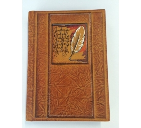 Užrašų knygelė 20 x 14.5 cm, Plunksna, ruda, odinė  1614-058