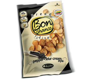 Duonos traškučiai "Bon chance" juodųjų pipirų ir grietinės skonio, 12 pak. po 120g 