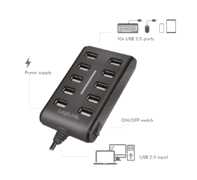 Logilink | USB Hub 10-Port USB2.0 with power adapter 3.5A | UA0125