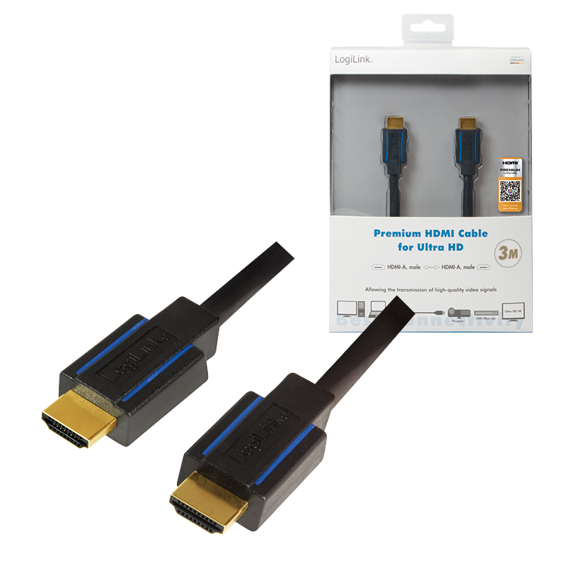 Logilink | Premium HDMI Cable for Ultra HD | Black | HDMI male (type A) | HDMI male (type A) | HDMI to HDMI | 3 m