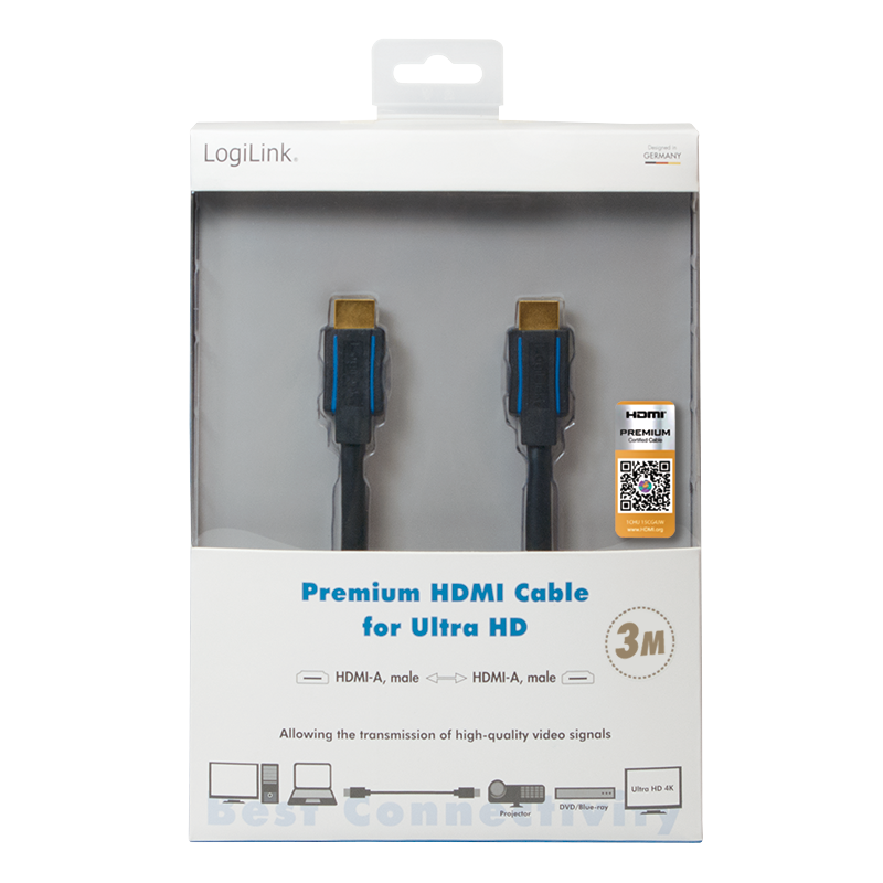 Logilink | Premium HDMI Cable for Ultra HD | Black | HDMI male (type A) | HDMI male (type A) | HDMI to HDMI | 3 m