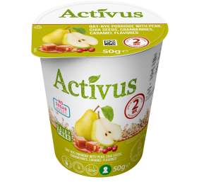 Greitai paruošiama ruginė košė su kriaušėmis ir karamelė "Activus" indelyje, 16 pak. po 50g 