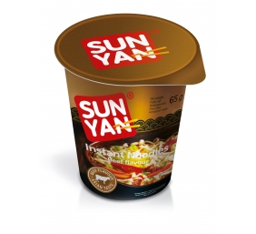 Greitai paruošiami makaronai jautienos skonio "Sun yan" indelyje, 16 pak. po 65g 