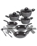Stoneline Ceramic Cookware Set of 14 15710 3 pans; 3 pots; 3 lids, Black, Lid included