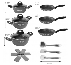 Stoneline | Ceramic Cookware Set of 14 | 15710 | 3 pans; 3 pots; 3 lids | Black | Lid included