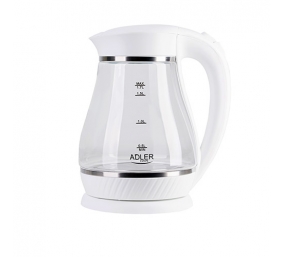 Adler | Kettle | AD 1274 | Standard | 2200 W | 1.7 L | Plastic/Glass | 360° rotational base | White/ transparent