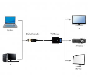Gembird A-DPM-VGAF-02 Vaizdo kabelio adapteris, DisplayPort (male) į VGA (female), Juoda
