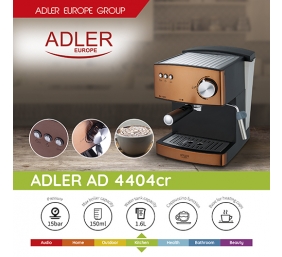 Adler | Espresso coffee machine | AD 4404cr | Pump pressure 15 bar | Built-in milk frother | Semi-automatic | 850 W | Cooper/ black