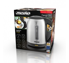 Mesko Kettle MS 1288 Standard, 2200 W, 1.7 L, Stainless steel/Plastic, Stainless steel/Black, 360° rotational base