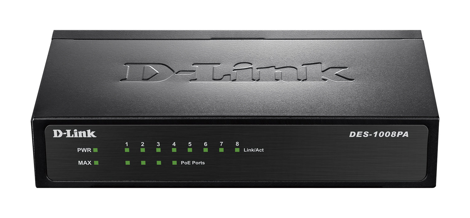 D-Link Switch DES-1008P Unmanaged, Desktop, 10/100 Mbps (RJ-45) ports quantity 8, PoE ports quantity 4, Power supply type Single