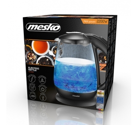 Mesko Kettle MS 1263 Standard, Glass, plastic, Black/ glass, 2200 W, 360° rotational base, 1.7 L