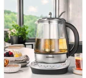 Gastroback Kettle Design Tea Aroma Plus With electronic control, Stainless steel, glass, plastic, Stainless steel/ transparent, 1400 W, 360° rotational base, 1.5 L
