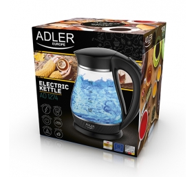 Adler | Kettle | AD 1274 | Standard | 2200 W | 1.7 L | Plastic/Glass | 360° rotational base | Black/ transparent