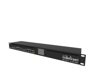 Mikrotik Wired Ethernet Router RB3011UiAS-RM, 1U Rackmount, Dual Core 1.4GHz CPU, 1GB RAM, 128 MB, 10xGigabit LAN, 1xSFP, 1xSerial console port, PoE out on port 10, USB, Touchscreen LCD Panel, PCB temperature and Voltage Monitor, IP20, RouterOS Level5 | R