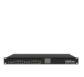 Mikrotik Wired Ethernet Router RB3011UiAS-RM, 1U Rackmount, Dual Core 1.4GHz CPU, 1GB RAM, 128 MB, 10xGigabit LAN, 1xSFP, 1xSerial console port, PoE out on port 10, USB, Touchscreen LCD Panel, PCB temperature and Voltage Monitor, IP20, RouterOS Level5 Mik