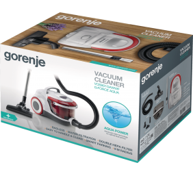 Gorenje | Vacuum cleaner | VCEB01GAWWF | With water filtration system | Wet suction | Power 800 W | Dust capacity 3 L | White/Red