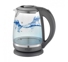 Adler | Kettle | AD 1286 | Standard | 2200 W | 2 L | Plastic/Glass | 360° rotational base | Grey/ transparent