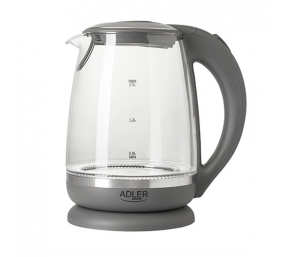 Adler | Kettle | AD 1286 | Standard | 2200 W | 2 L | Plastic/Glass | 360° rotational base | Grey/ transparent