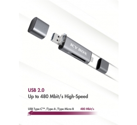 Icy box IB-CR200-C  SD/MicroSD (TF) USB 2.0 card reader with Type-C and -A to micro USB (OTG) interface, anthracite | Raidsonic | External card reader with multi-USB connector | External | Micro SDHC, Micro SDXC, microSD 3.0 UHS-I SD, SDHC, SDXC, SD 2.0 U