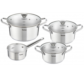 TEFAL Simpleo Set of pots, 4 pots + 3 pot lids B907S774 1.45/ 2/ 2.77/ 4.8 L, 16/ 18/ 20/ 24 cm, Stainless steel, Stainless steel, Dishwasher proof, Lid included