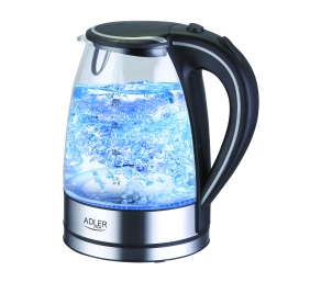 Adler | Kettle | AD 1225 | Standard | 2000 W | 1.7 L | Glass | 360° rotational base | Transparent/Stainless steel