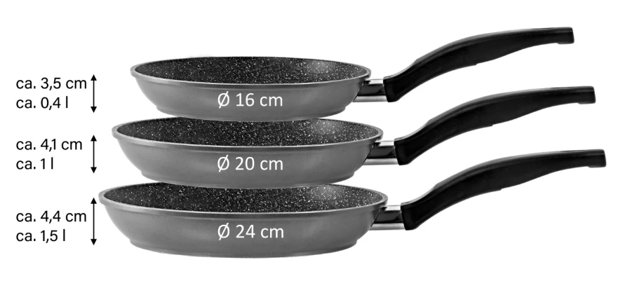 Stoneline | Pan set of 3 | 6882 | Frying | Diameter 16/20/24 cm | Suitable for induction hob | Fixed handle | Grey