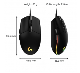 Žaidimų pelė Logitech G203 Lightsync, Juoda