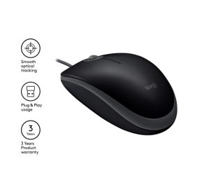 Logitech B110 Silent Laidinė pelė, USB-A, 1000 DPI, Juoda