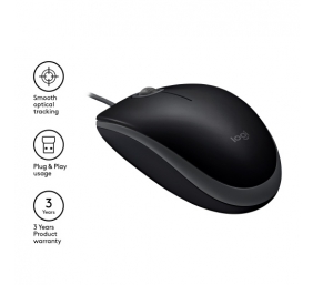 Logitech B110 Silent Laidinė pelė, USB-A, 1000 DPI, Juoda