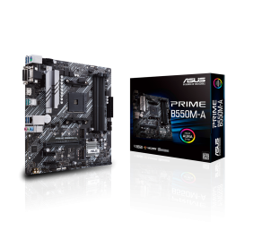 Asus | PRIME B550M-A | Processor family AMD | Processor socket AM4 | DDR4 | Memory slots 4 | Supported hard disk drive interfaces M.2, SATA | Number of SATA connectors 4 | Chipset AMD B | Micro ATX
