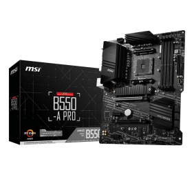MSI | B550-A PRO | Processor family AMD | Processor socket AM4 | DDR4 DIMM | Memory slots 4 | Supported hard disk drive interfaces SATA, M.2 | Number of SATA connectors 6 | Chipset AMD B550 | ATX