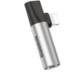 Adapteris Baseus IP lightning kištukas - 3.5 mm stereo lizdas, su krovimo galimybe sidabrinis/juodas