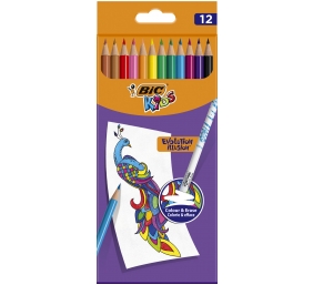 BIC Spalvoti pieštukai su trintuku Kids Evolution Illusion 12 spalvų rinkinys