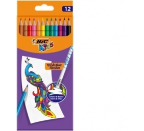 BIC Spalvoti pieštukai su trintuku Kids Evolution Illusion 12 spalvų rinkinys